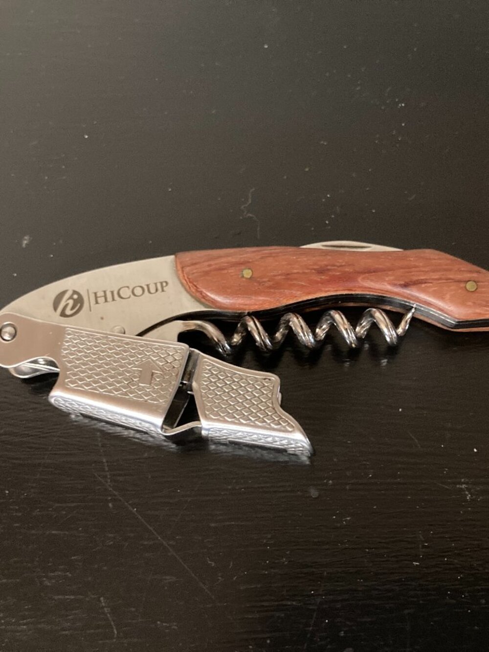 HiCoup Stainless Steel Premium Waiter's Corkscrew With Rosewood Inlay Handle